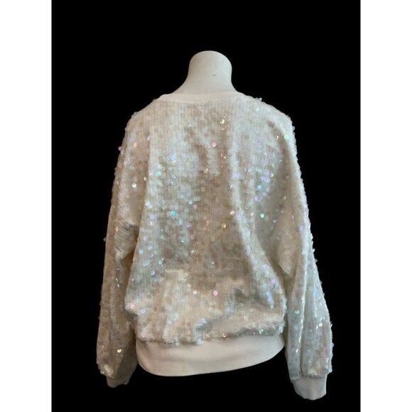 Ladies Large Sequined Ivory Crewneck Sweater Blouse Parker Beautiful Top - Picture 2 of 5